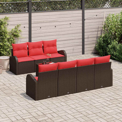 Set Divano da Giardino 8 pcs Beige e Rosso polyrattan