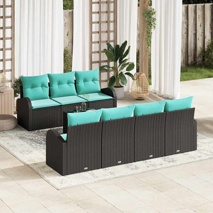 Set Divano da Giardino 8 pcs Nero e Turchese polyrattan | homemem39