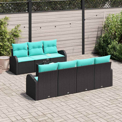 Set Divano da Giardino 8 pcs Nero e Turchese polyrattan