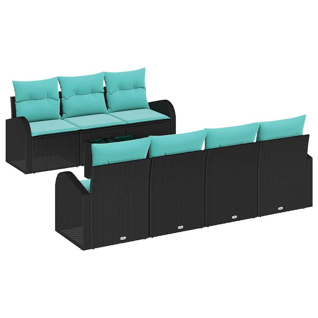 Set Divano da Giardino 8 pcs Nero e Turchese polyrattan | homemem39