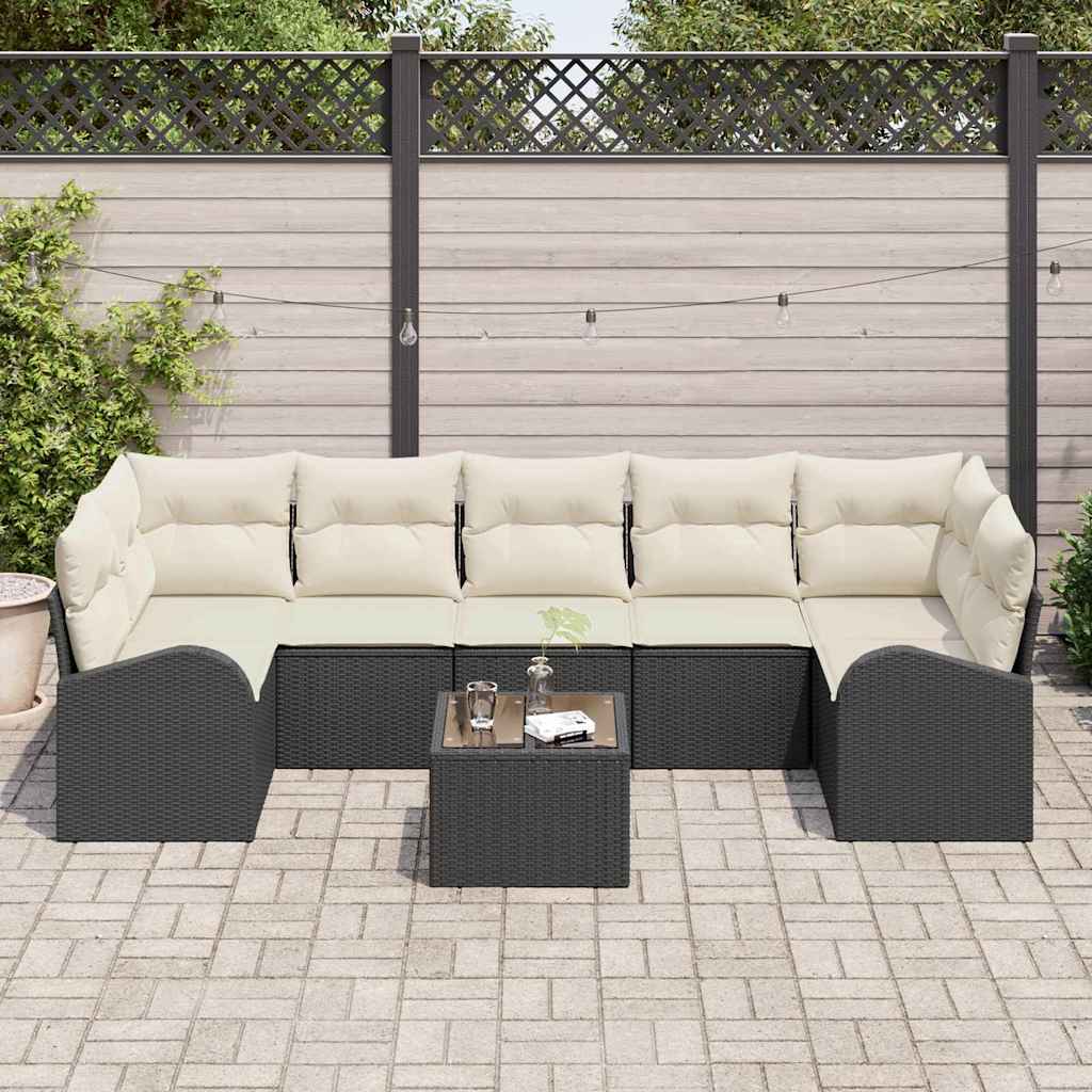 Set Divano da Giardino 8 pcs Nero e Crema 289 x 124 x 69 cm