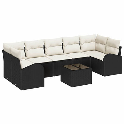 Set Divano da Giardino 8 pcs Nero e Crema 289 x 124 x 69 cm