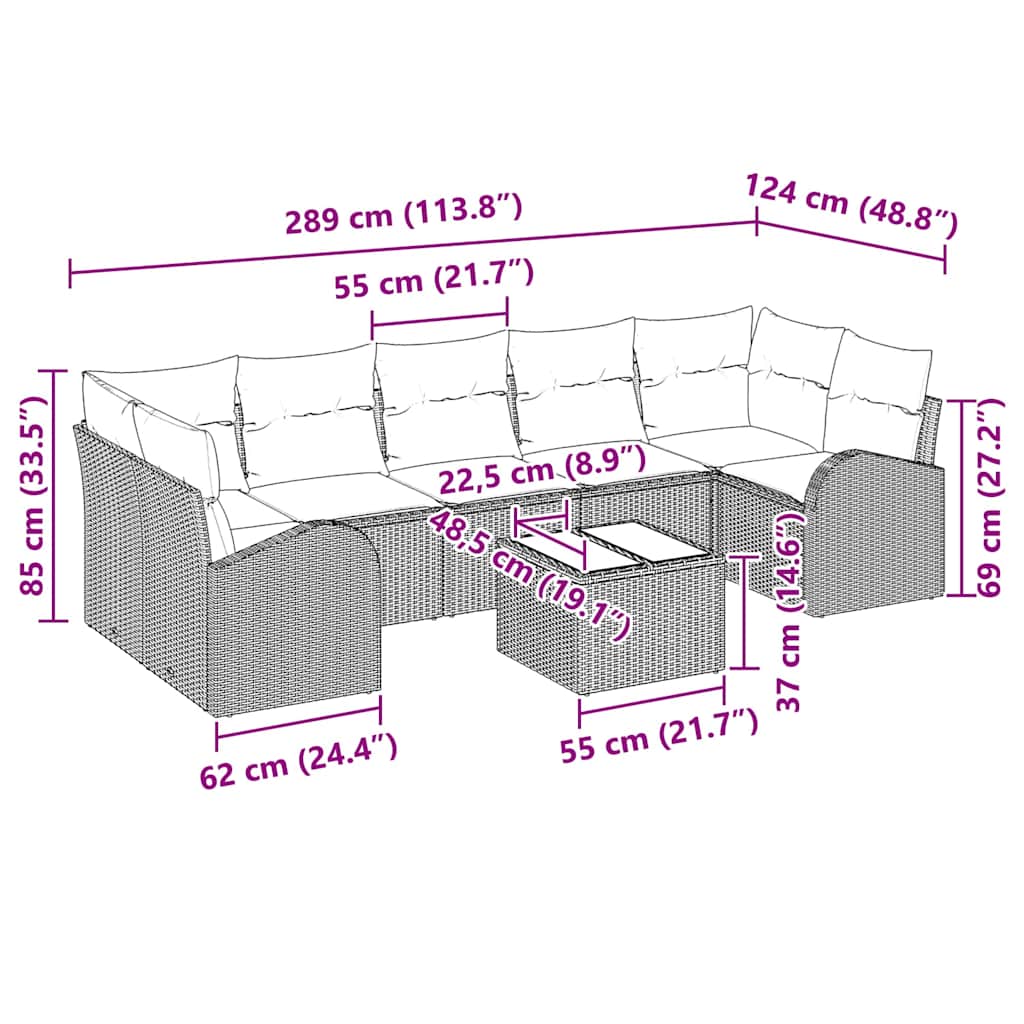 Set Divano da Giardino 8 pcs Marrone e Crema 289 x 124 x 69 cm