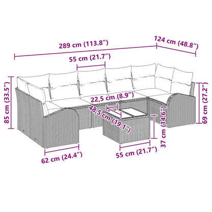 Set Divano da Giardino 8 pcs Marrone e Crema 289 x 124 x 69 cm