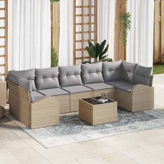 Set Divano da Giardino 8 pcs Beige e grigio 289 x 124 x 69 cm