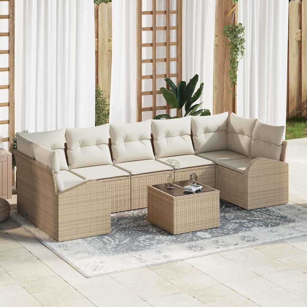Set Divano da Giardino 8 pcs Beige e Crema 289 x 124 x 69 cm