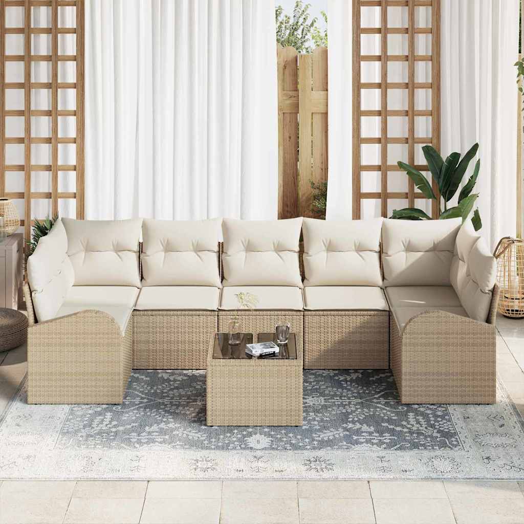 Set Divano da Giardino 8 pcs Beige e Crema 289 x 124 x 69 cm