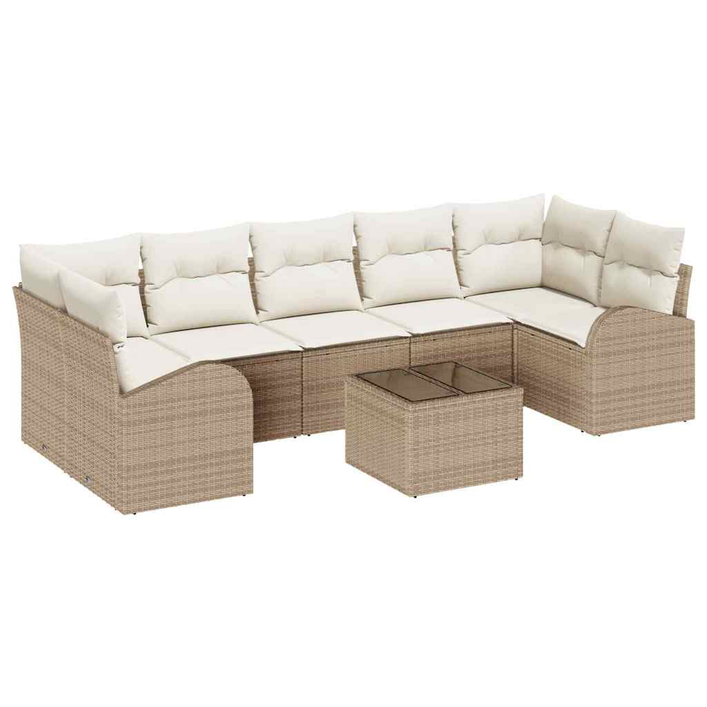 Set Divano da Giardino 8 pcs Beige e Crema 289 x 124 x 69 cm