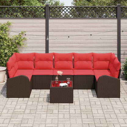 Set Divano da Giardino 8 pcs Beige e Rosso polyrattan