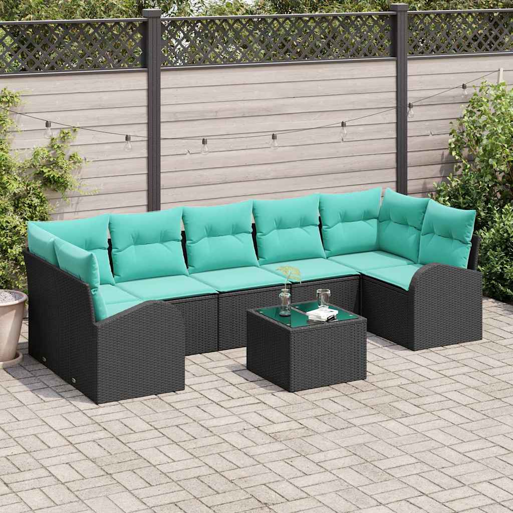 Set Divano da Giardino 8 pcs Nero e Turchese polyrattan | homemem39