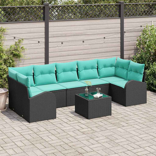 Set Divano da Giardino 8 pz 7-Numero di posti Nero e Turchese