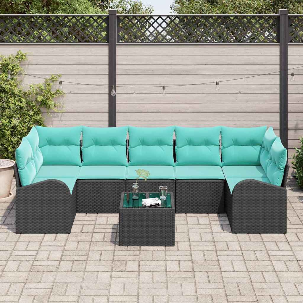 Set Divano da Giardino 8 pcs Nero e Turchese polyrattan | homemem39
