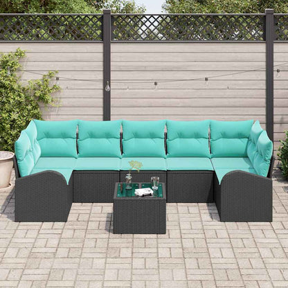 Set Divano da Giardino 8 pcs Nero e Turchese polyrattan | homemem39