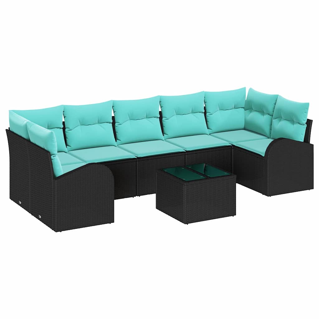 Set Divano da Giardino 8 pcs Nero e Turchese polyrattan | homemem39