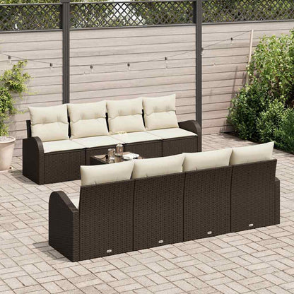 Set Divano da Giardino 9 pcs Marrone e Crema polyrattan