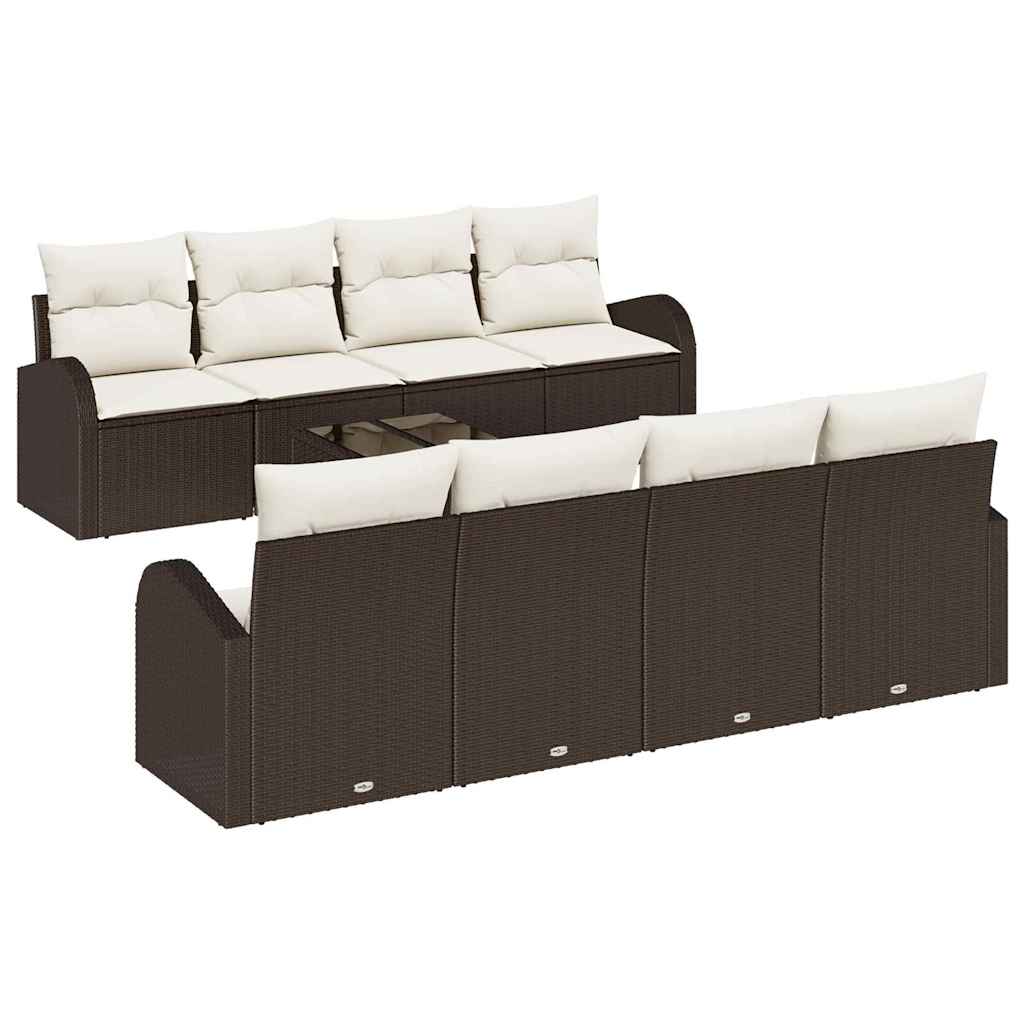 Set Divano da Giardino 9 pcs Marrone e Crema polyrattan