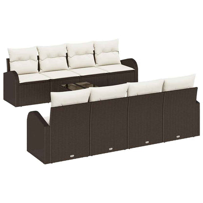 Set Divano da Giardino 9 pcs Marrone e Crema polyrattan
