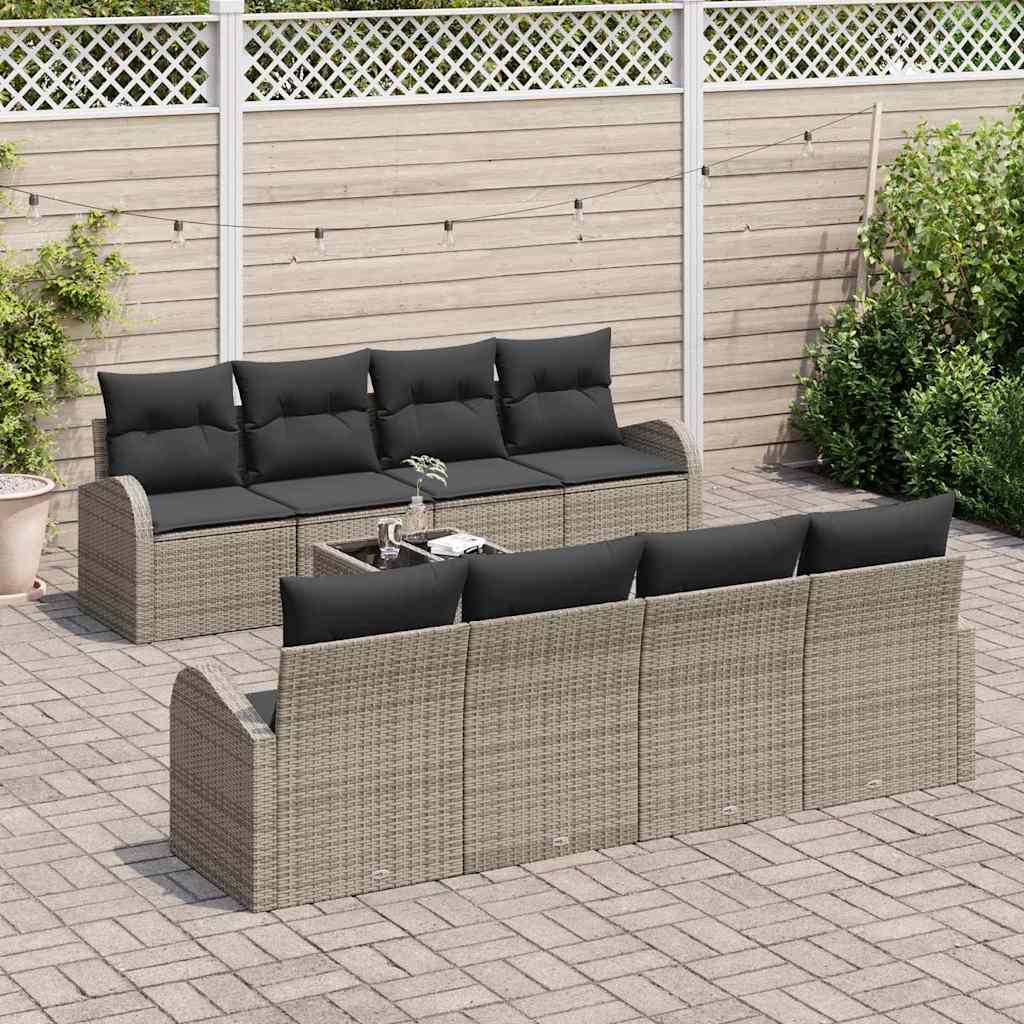 Set Divano da Giardino con cuscino 9 pcs Grigio polyrattan