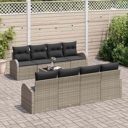 Set Divano da Giardino con cuscino 9 pcs Grigio polyrattan