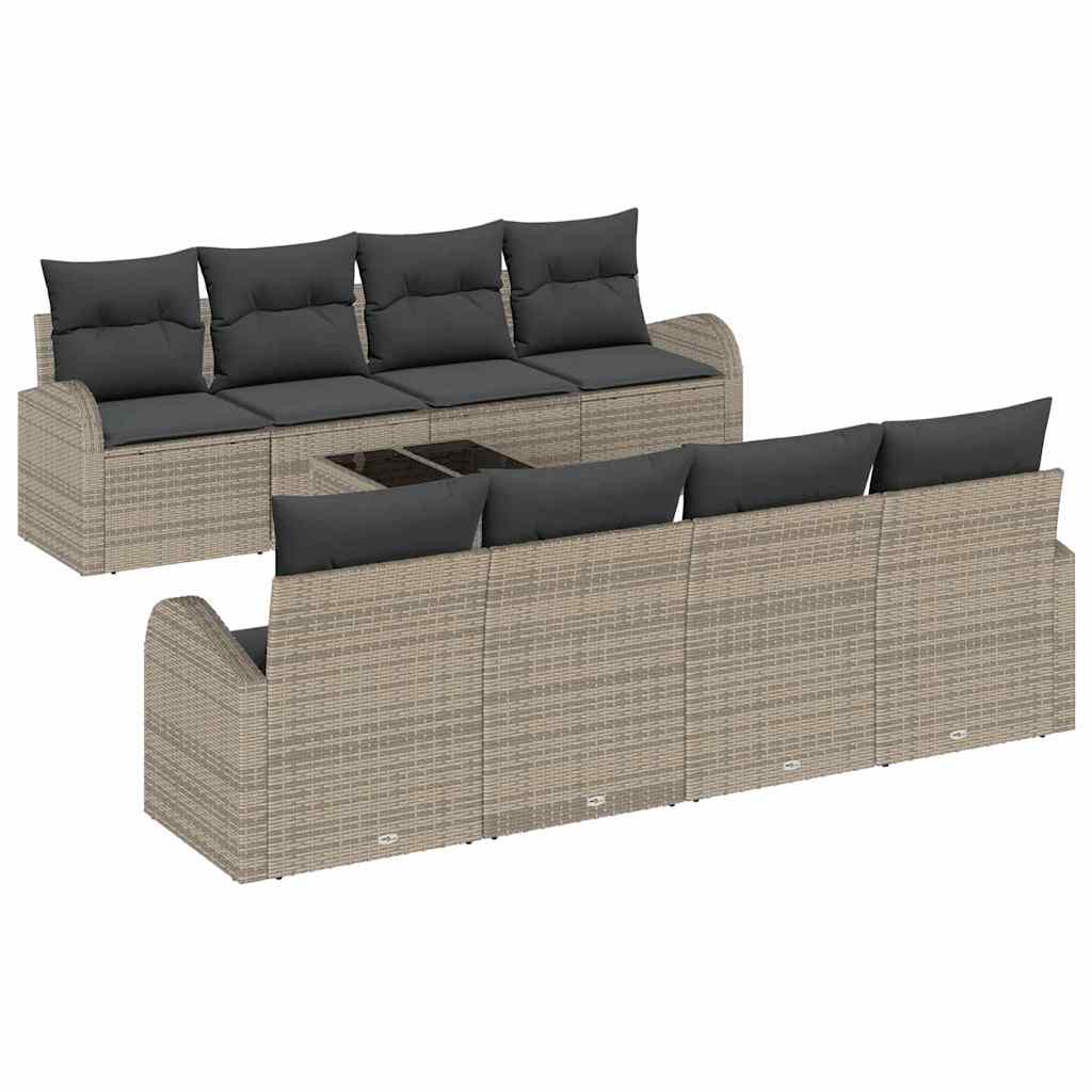 Set Divano da Giardino con cuscino 9 pcs Grigio polyrattan