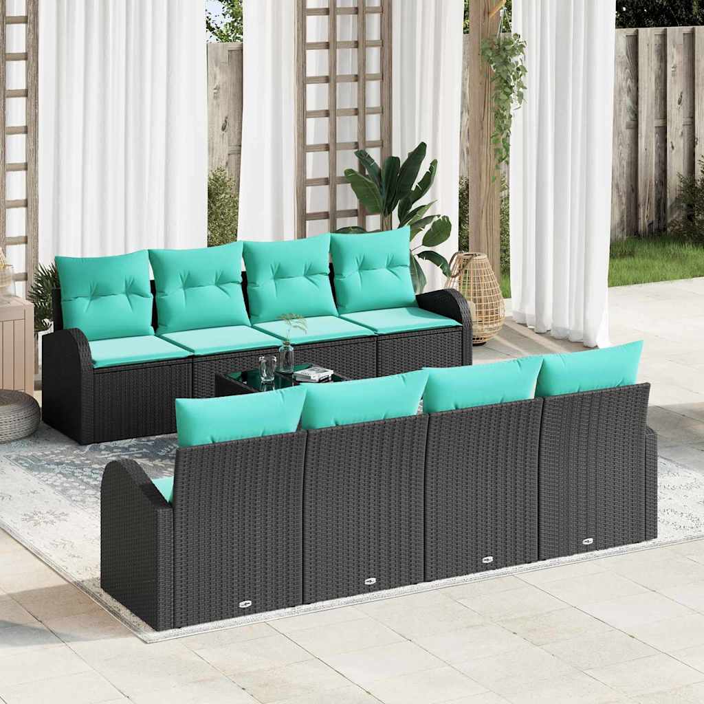 Set di divani con cuscino 9 pcs Nero e Turchese polyrattan | homemem39