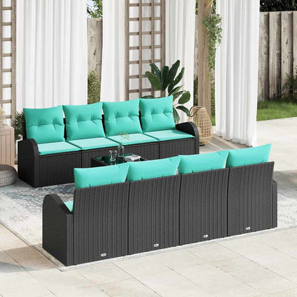 Set di divani con cuscino 9 pcs Nero e Turchese polyrattan