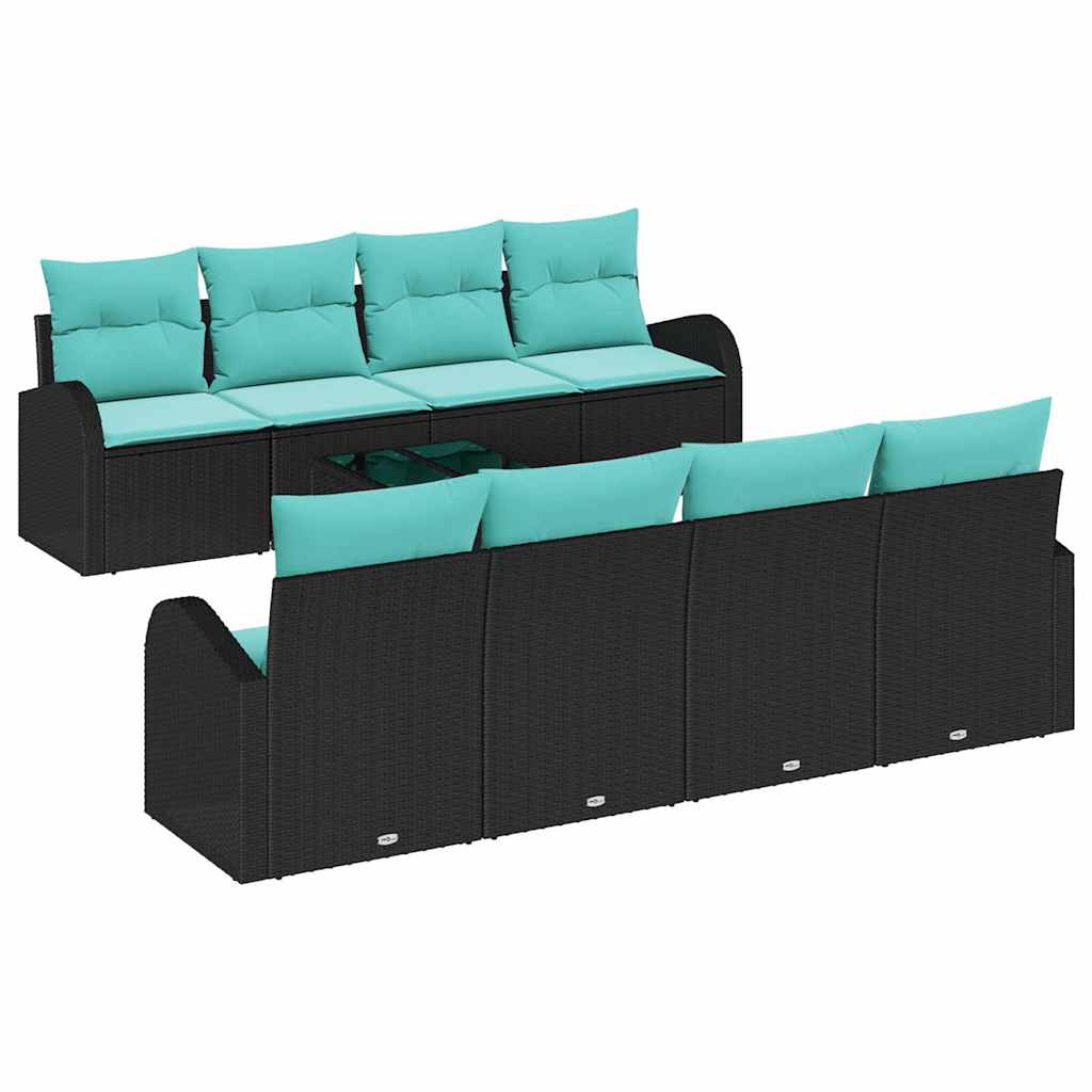 Set di divani con cuscino 9 pcs Nero e Turchese polyrattan | homemem39