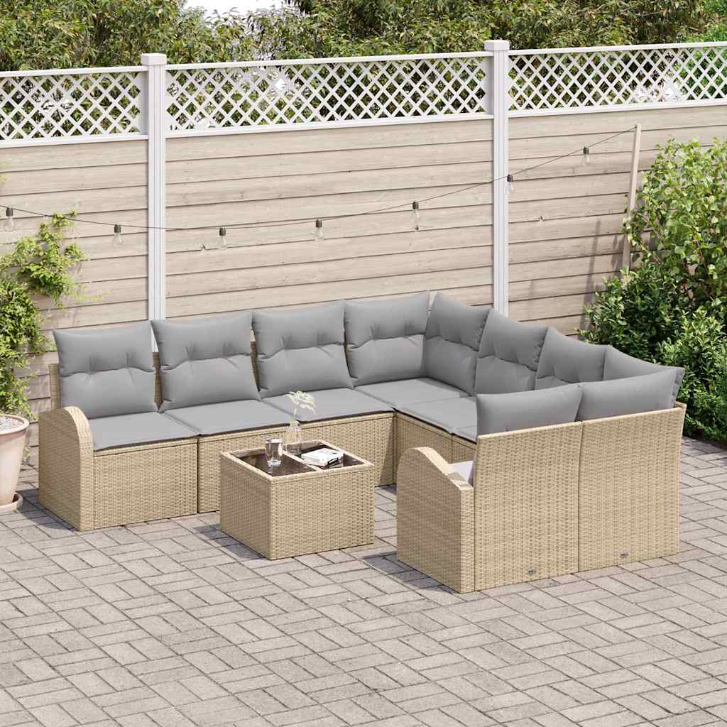 Set di divani con cuscino 9 pcs Beige e grigio polyrattan