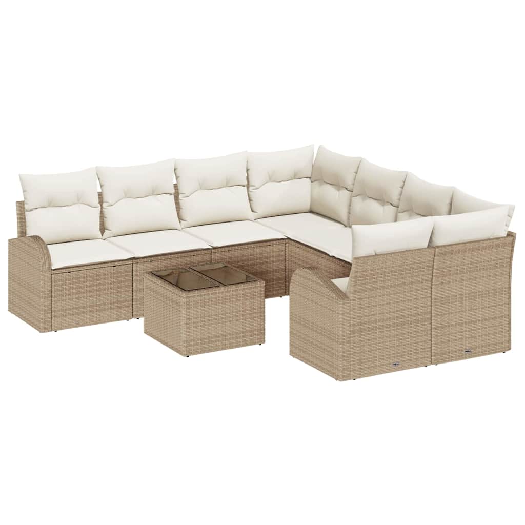 Set di divani con cuscino 9 pcs Beige e Crema polyrattan