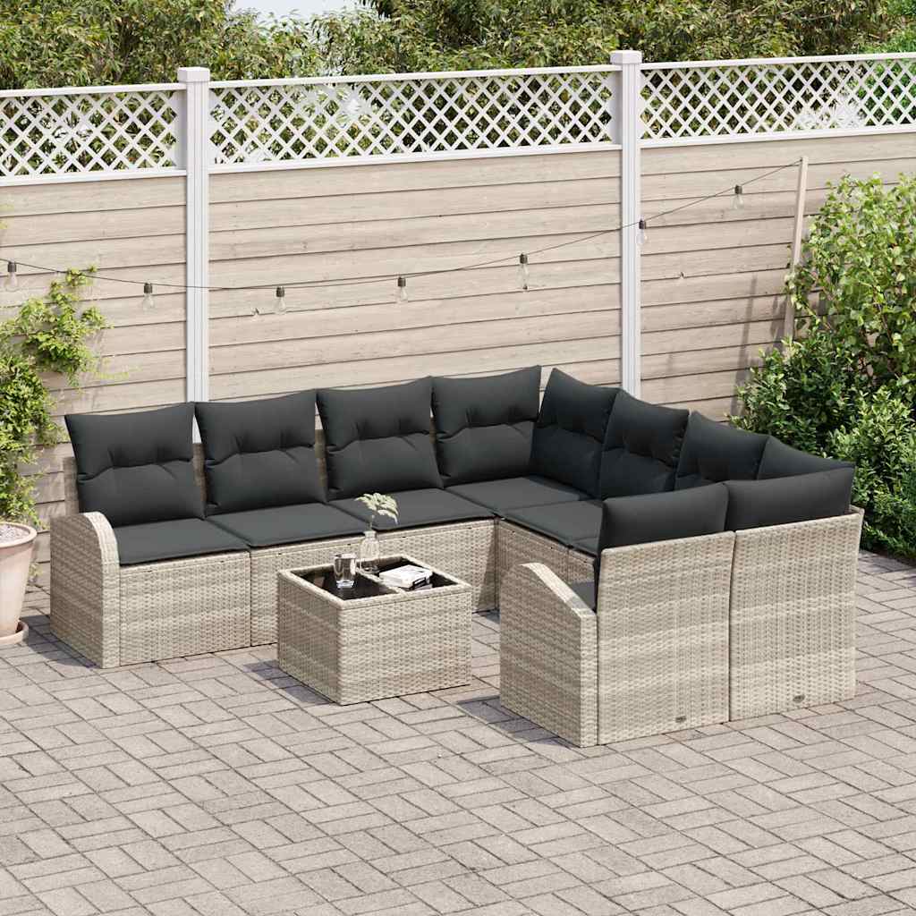 Set di divani 9 pcs Grigio chiaro e grigio scuro polyrattan | homemem39