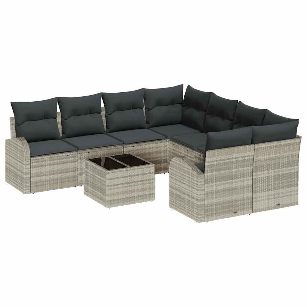 Set di divani 9 pcs Grigio chiaro e grigio scuro polyrattan | homemem39