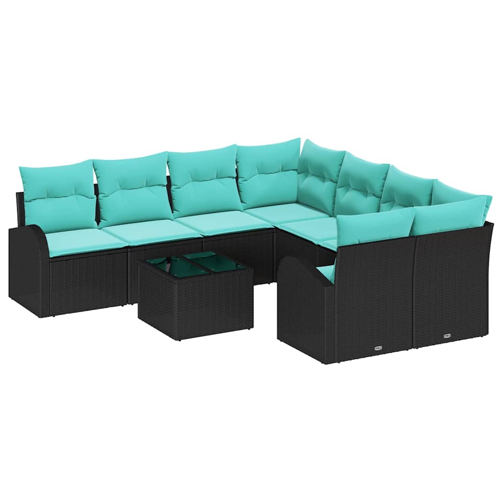 Set di divani con cuscino 9 pcs Nero e Turchese polyrattan | homemem39