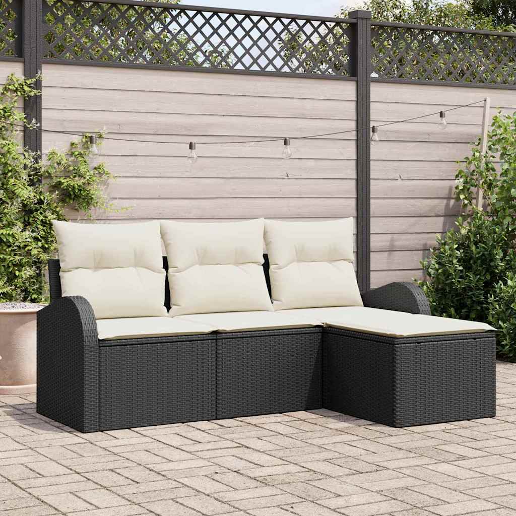 Set di divani con cuscino 4 pcs Nero e Bianco polyrattan | homemem39