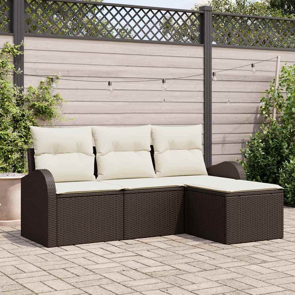 Set di divani con cuscino 4 pcs Marrone e bianco polyrattan | homemem39