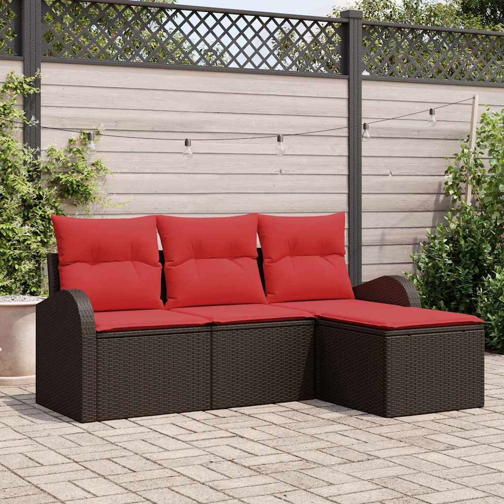 Set di divani con cuscino 4 pcs Marrone e Rosso polyrattan | homemem39