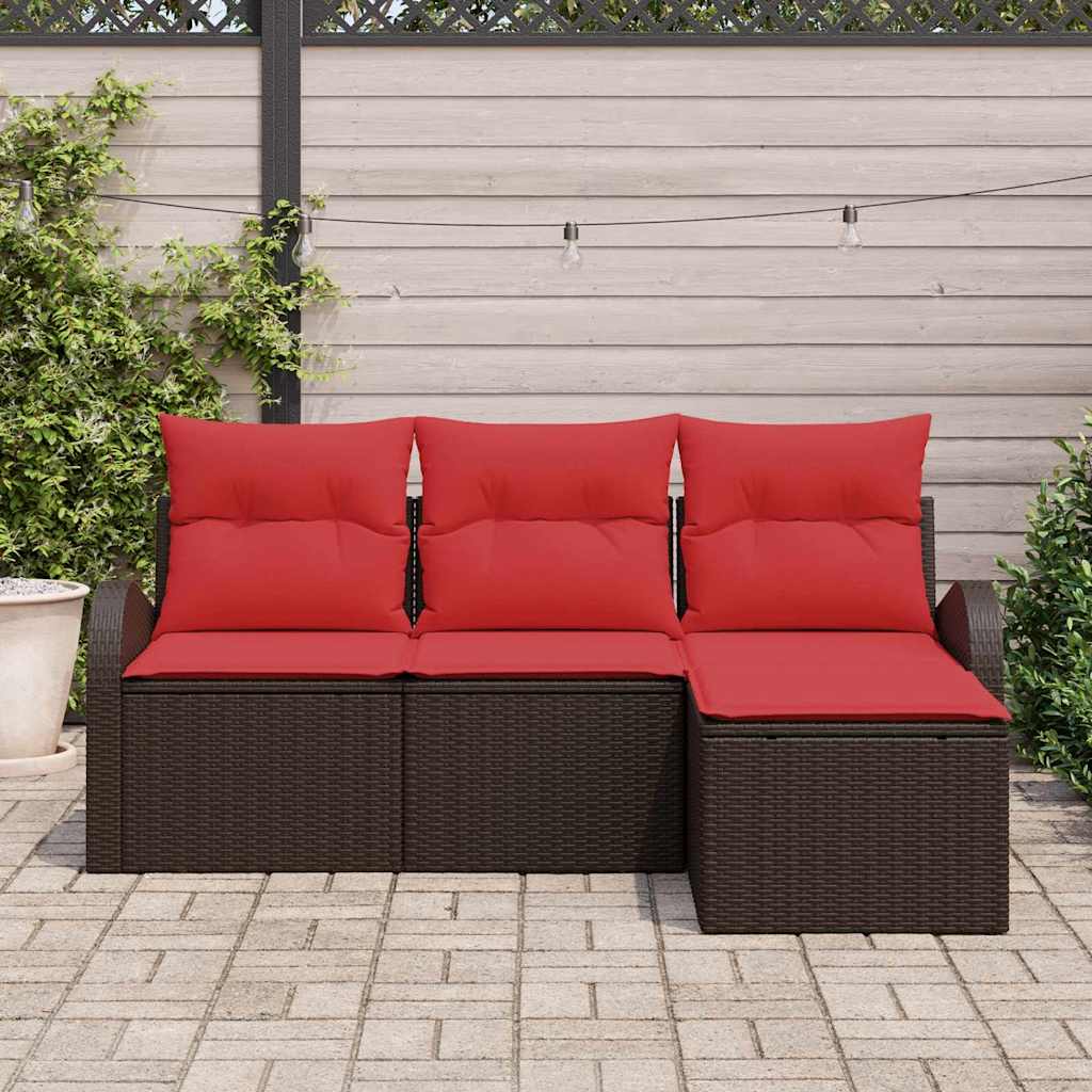 Set di divani con cuscino 4 pcs Marrone e Rosso polyrattan | homemem39