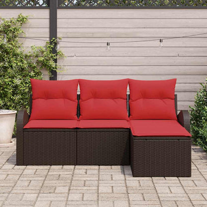 Set di divani con cuscino 4 pcs Marrone e Rosso polyrattan | homemem39