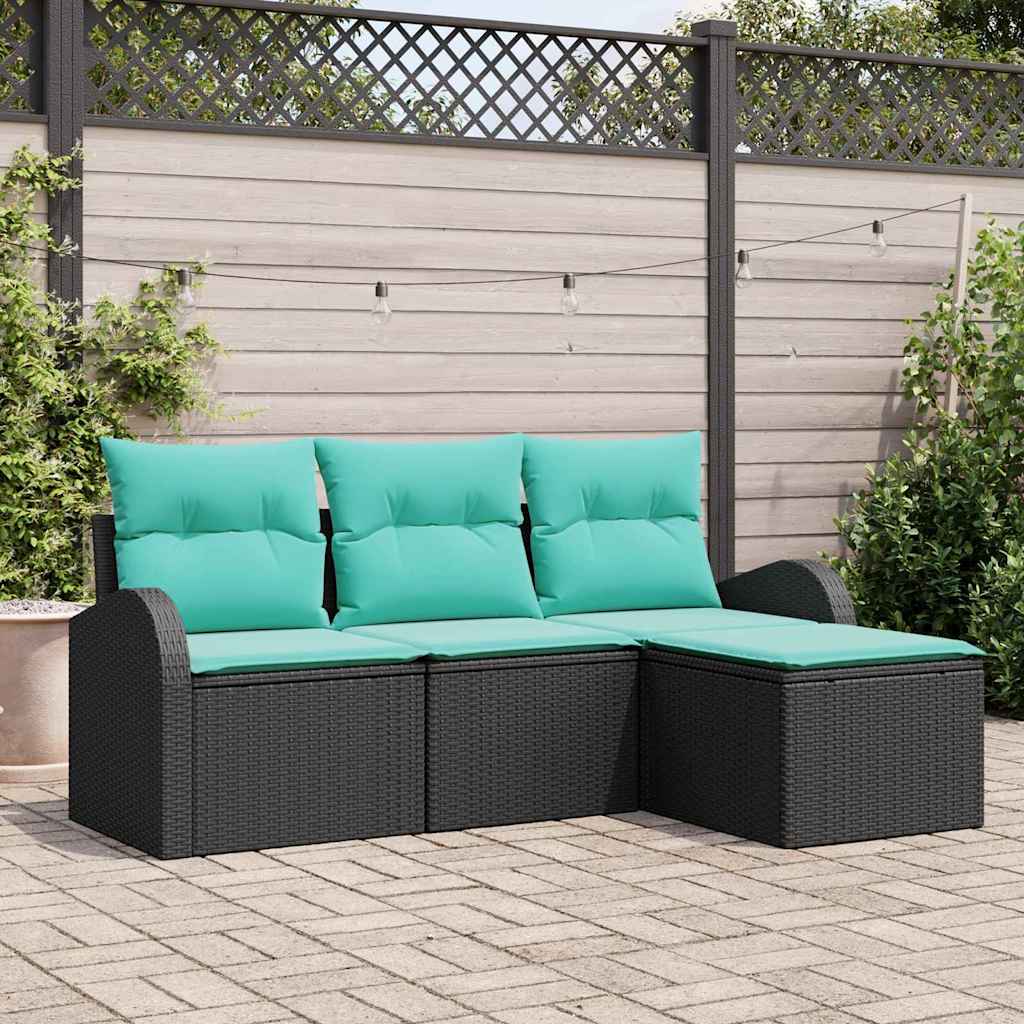 Set di divani con cuscino 4 pcs Nero e Turchese polyrattan | homemem39