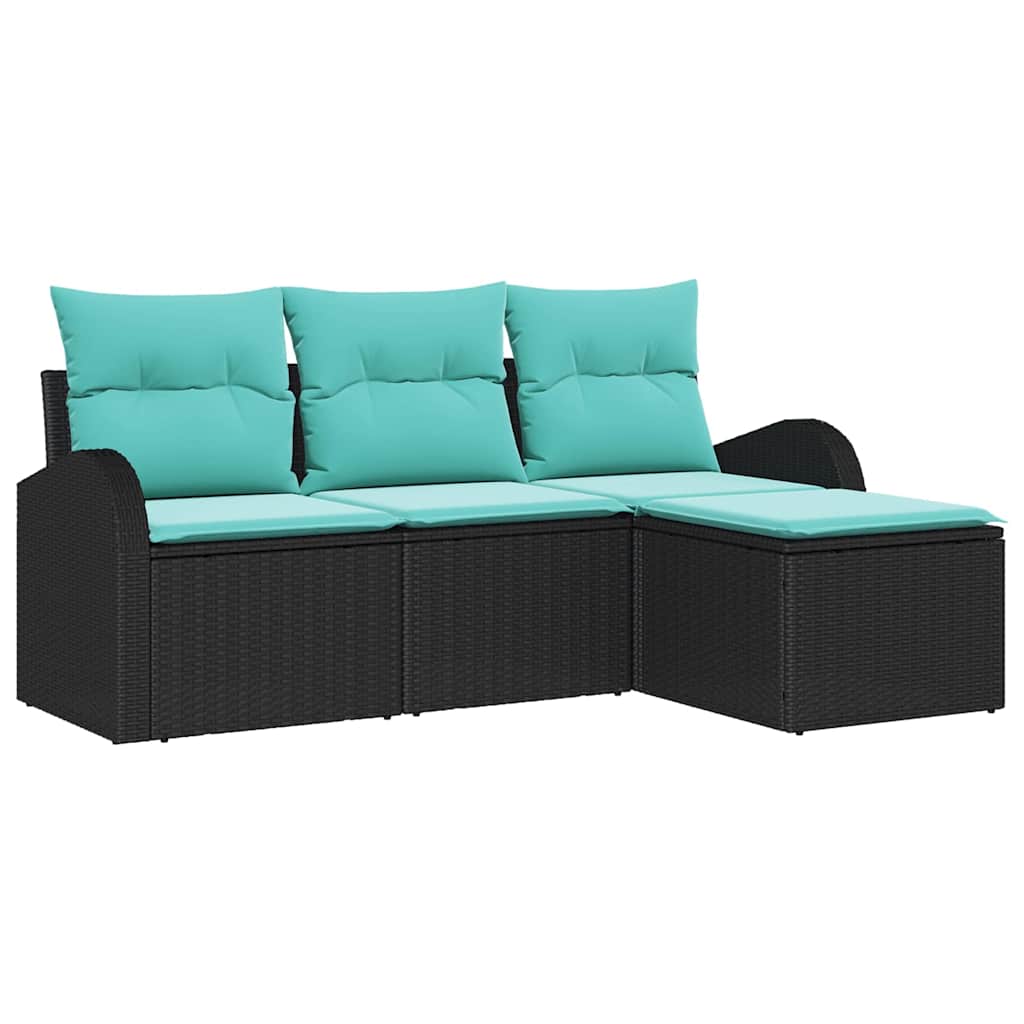 Set di divani con cuscino 4 pcs Nero e Turchese polyrattan | homemem39