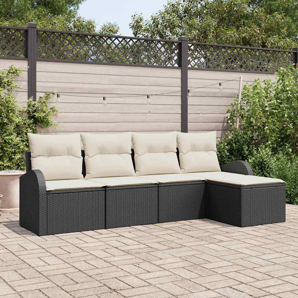 Set di divani con cuscino 5 pcs Nero e Bianco polyrattan | homemem39