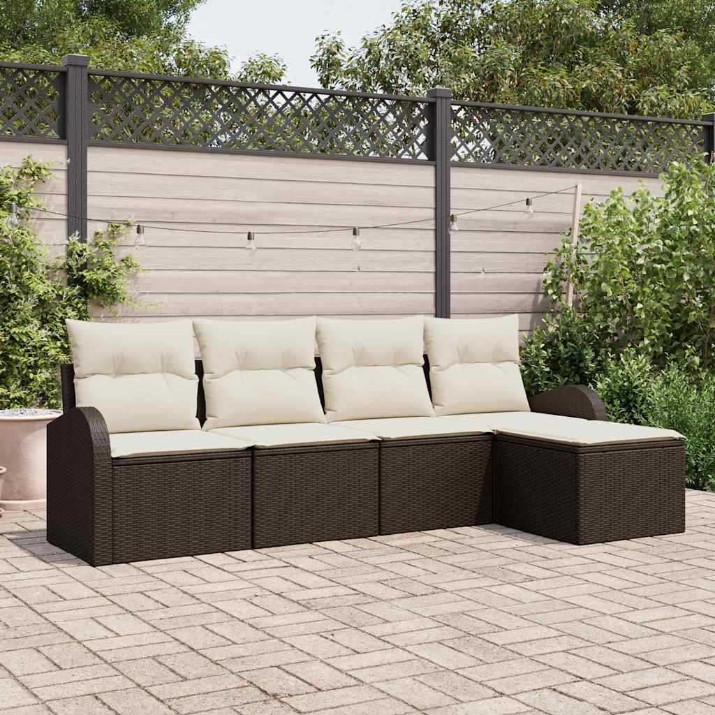 Set di divani con cuscino 5 pcs Marrone e bianco polyrattan | homemem39