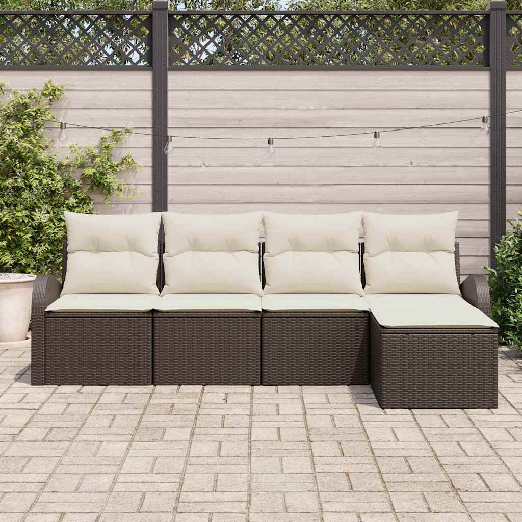 Set di divani con cuscino 5 pcs Marrone e bianco polyrattan | homemem39