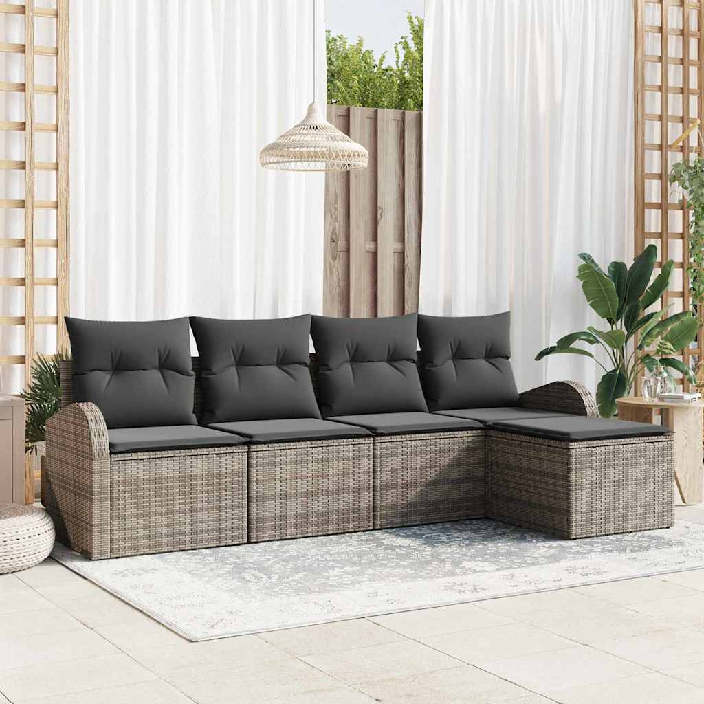 Set di divani con cuscino 5 pcs Grigio polyrattan | homemem39