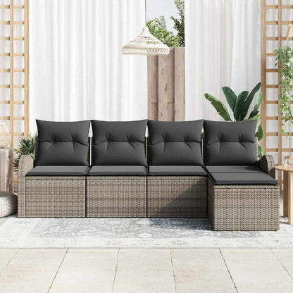 Set di divani con cuscino 5 pcs Grigio polyrattan | homemem39