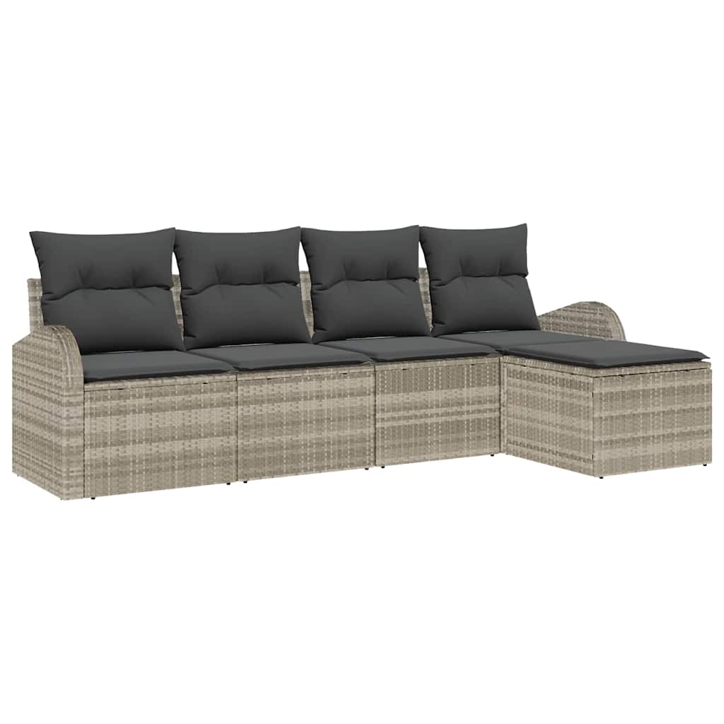 Set di divani con cuscino 5 pcs Grigio chiaro polyrattan | homemem39