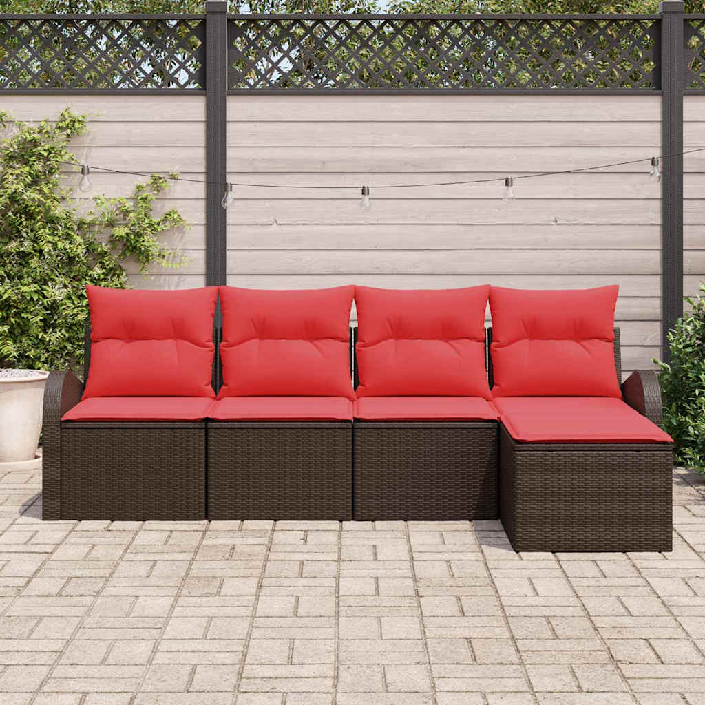 Set di divani con cuscino 5 pcs Marrone e Rosso polyrattan | homemem39