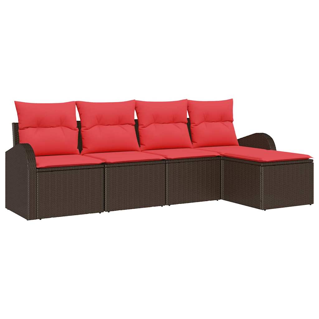 Set di divani con cuscino 5 pcs Marrone e Rosso polyrattan | homemem39