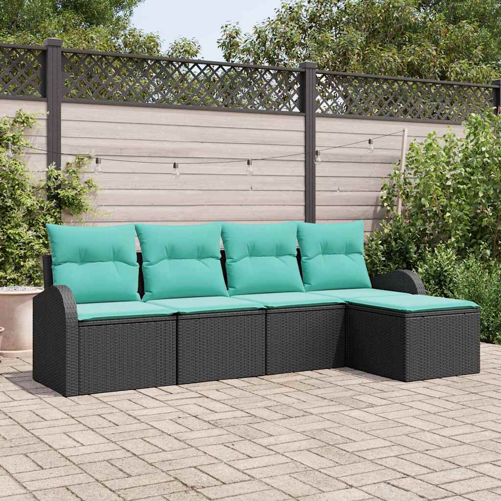 Set di divani con cuscino 5 pcs Nero e Turchese polyrattan | homemem39