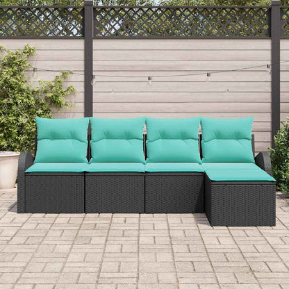Set di divani con cuscino 5 pcs Nero e Turchese polyrattan | homemem39