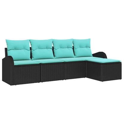 Set di divani con cuscino 5 pcs Nero e Turchese polyrattan | homemem39